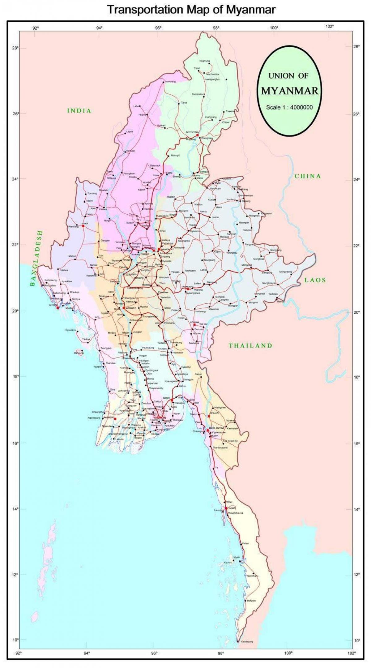 Myanmar rrugën magjistrale hartë