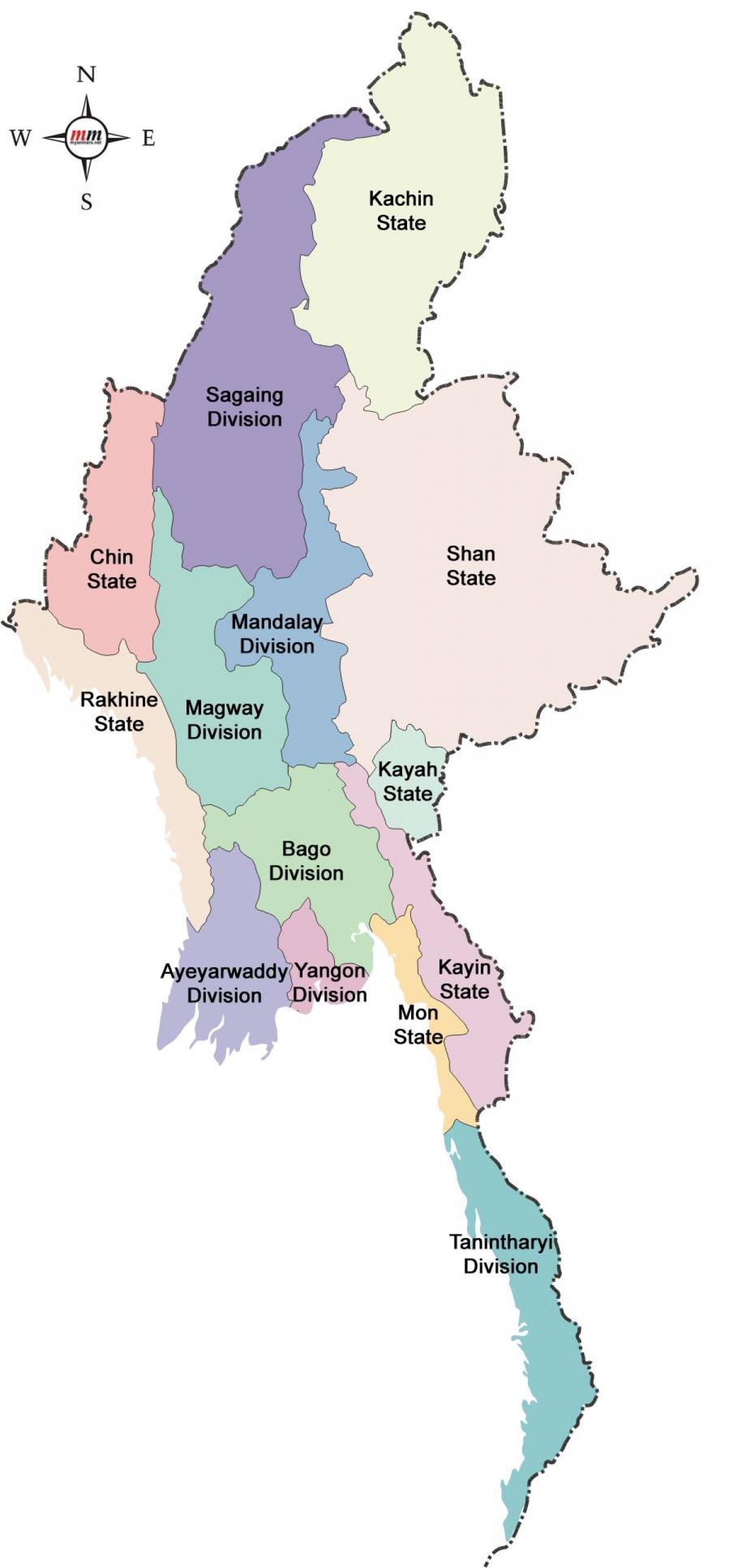 Myanmar hartë dhe shtetet