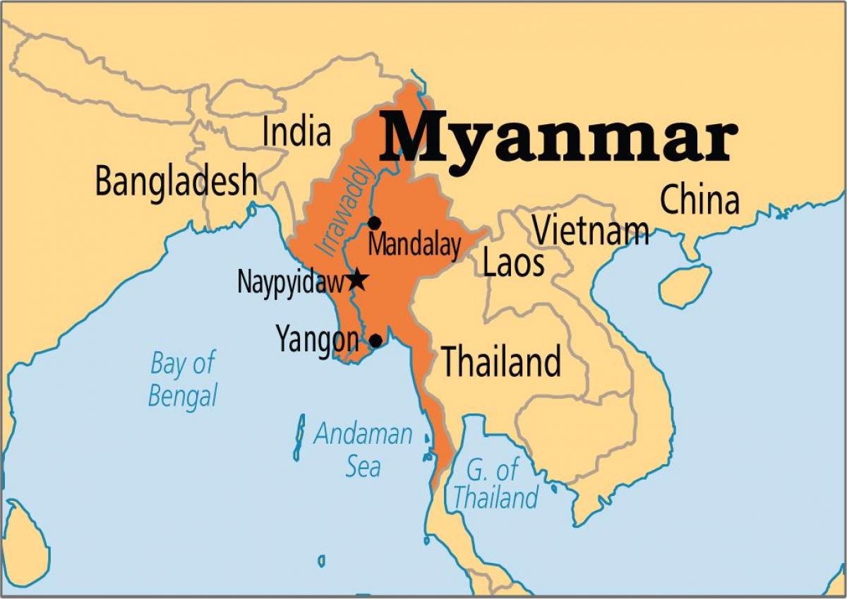 vendndodhja e Mianmar në hartë të botës